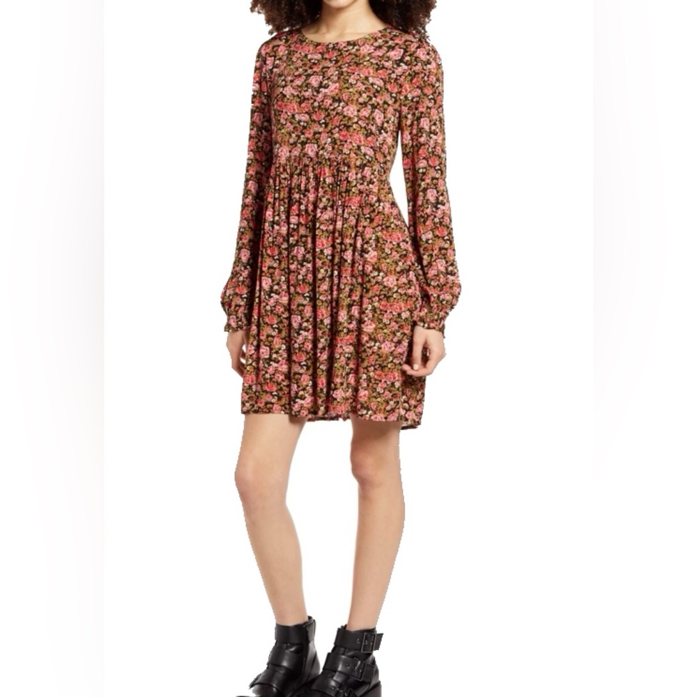 BP Long Sleeve Print Dress in Black Betsy Rose Floral